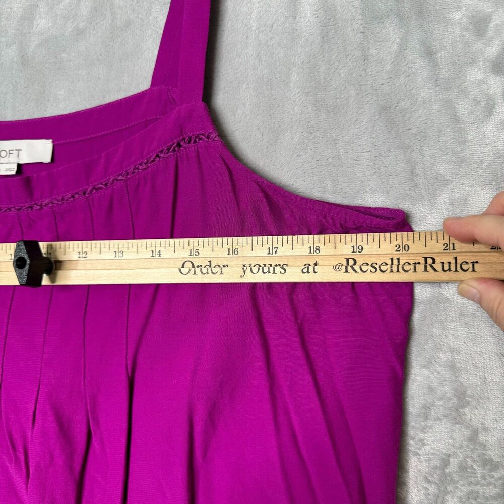 LOFT Top Womens Large Purple Tank Pleated Applique Lace Rayon - Picture 6 of 8